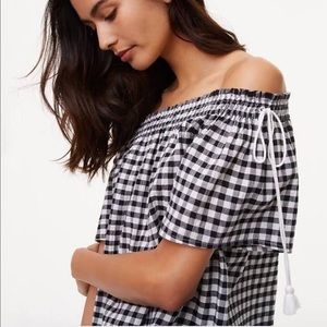 Loft XS gingham black and white off shoulder top